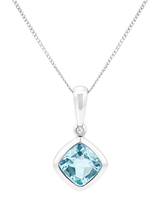 John Lewis E.W Adams 9ct White Gold Cushion Cut Blue Topaz and Diamond Pendant Necklace- Buy online at McGrocer