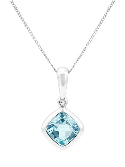 John Lewis E.W Adams 9ct White Gold Cushion Cut Blue Topaz and Diamond Pendant Necklace- Buy online at McGrocer