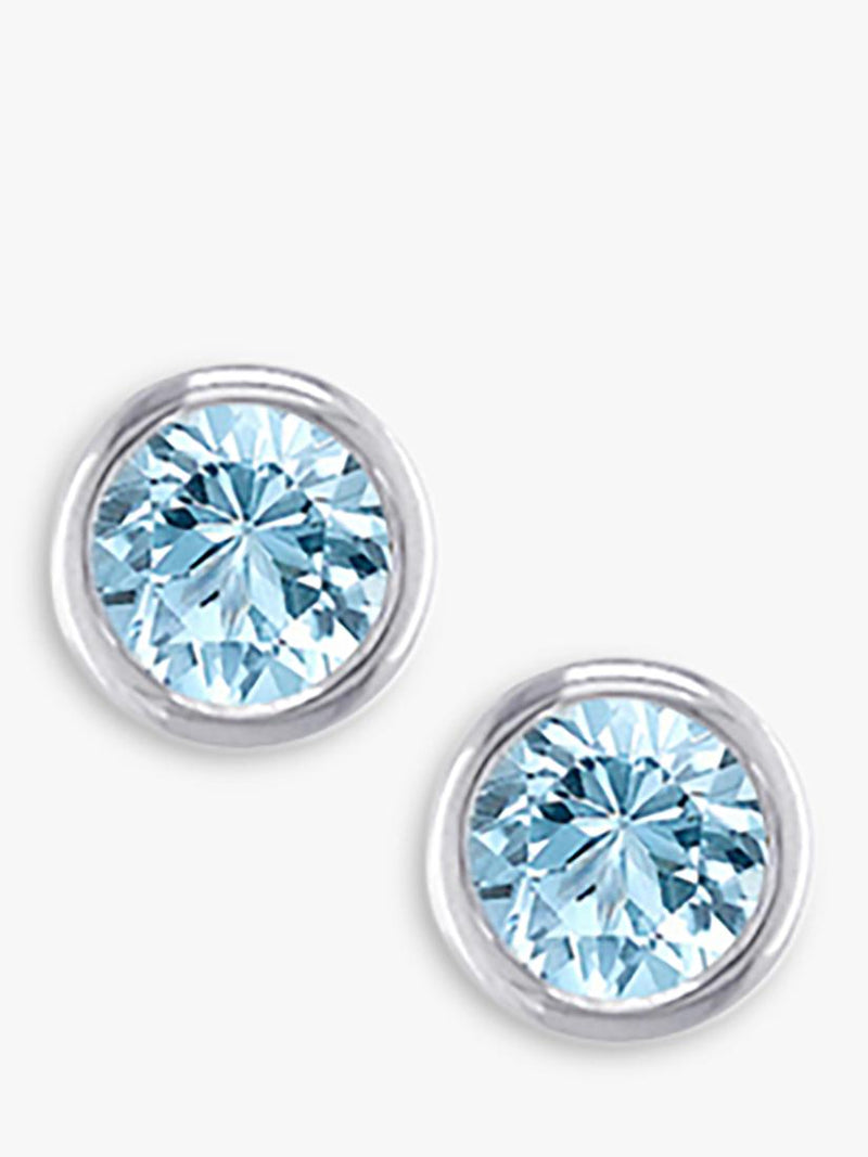 E.W Adams 9ct white gold aquamarine stud earrings - British product