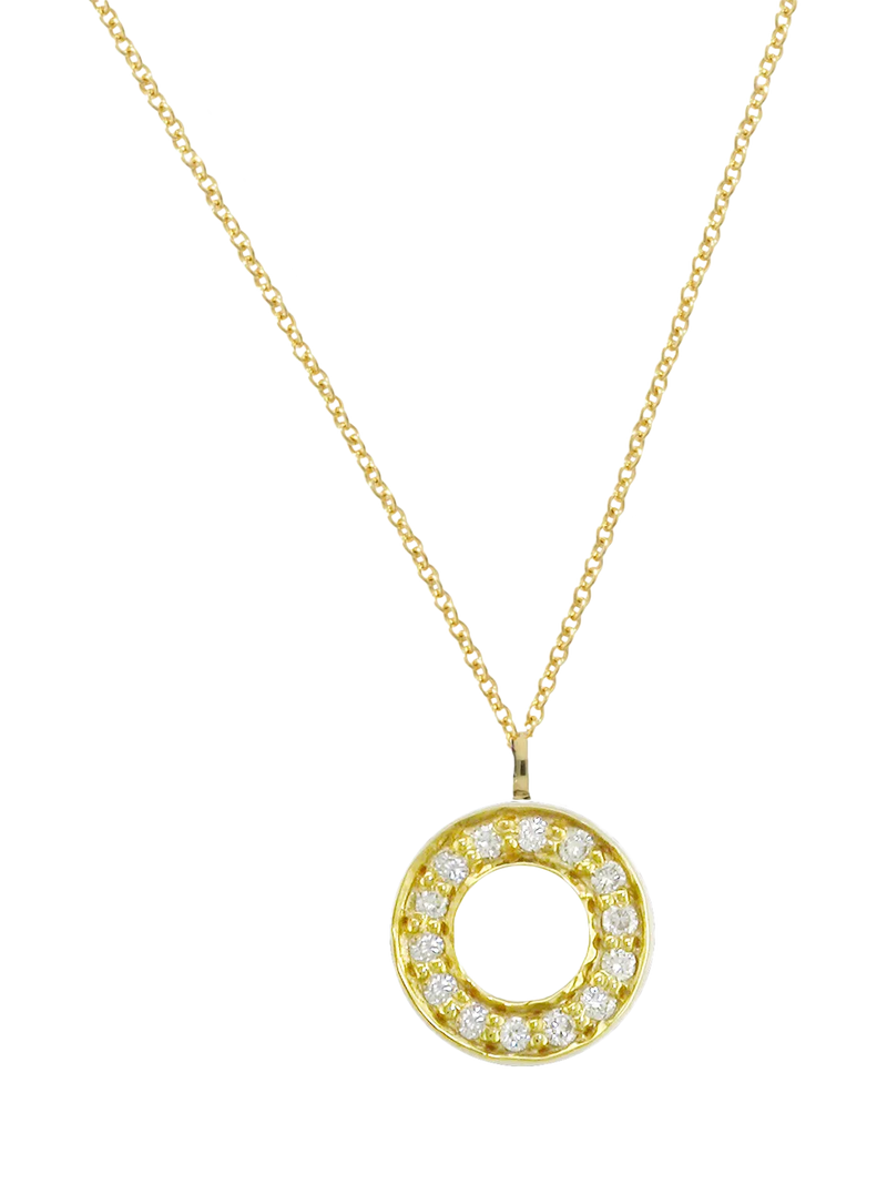E.W Adams 9ct yellow gold diamond round pendant necklace, imported from the UK