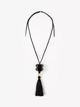 John Lewis Mint Velvet Tassel Pendant Rope Necklace, Black/Gold, 62cm- Buy online at McGrocer