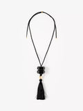 Mint Velvet tassel pendant necklace black gold 62cm, imported from the UK