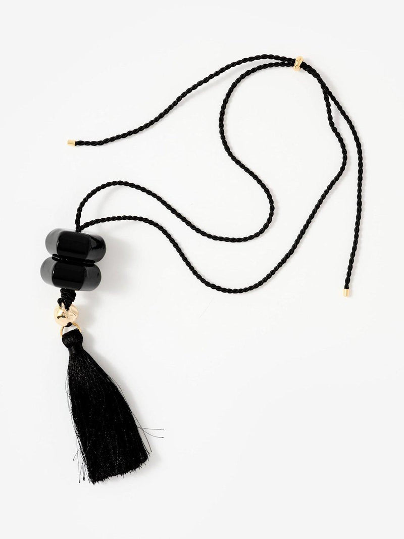 Mint Velvet tassel pendant necklace black gold 62cm, imported from the UK