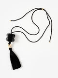 Mint Velvet tassel pendant necklace black gold 62cm, imported from the UK