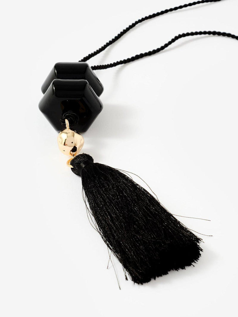 Mint Velvet tassel pendant necklace black gold 62cm, imported from the UK