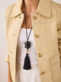Mint Velvet tassel pendant necklace black gold 62cm, imported from the UK