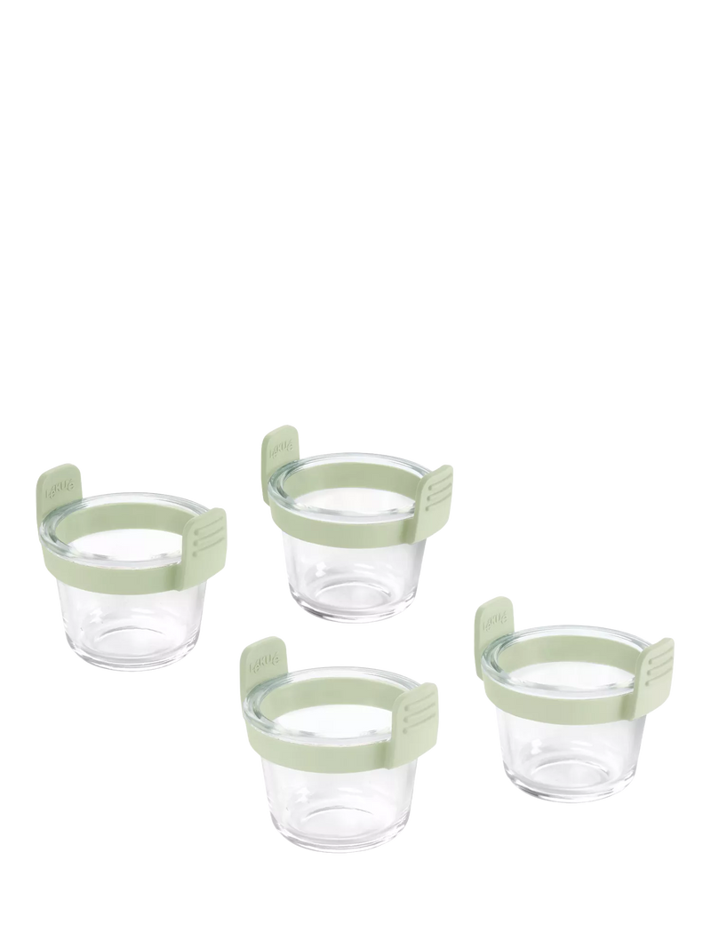 Lékué air fryer glass mini cups set of 4 clear/green (British brand)