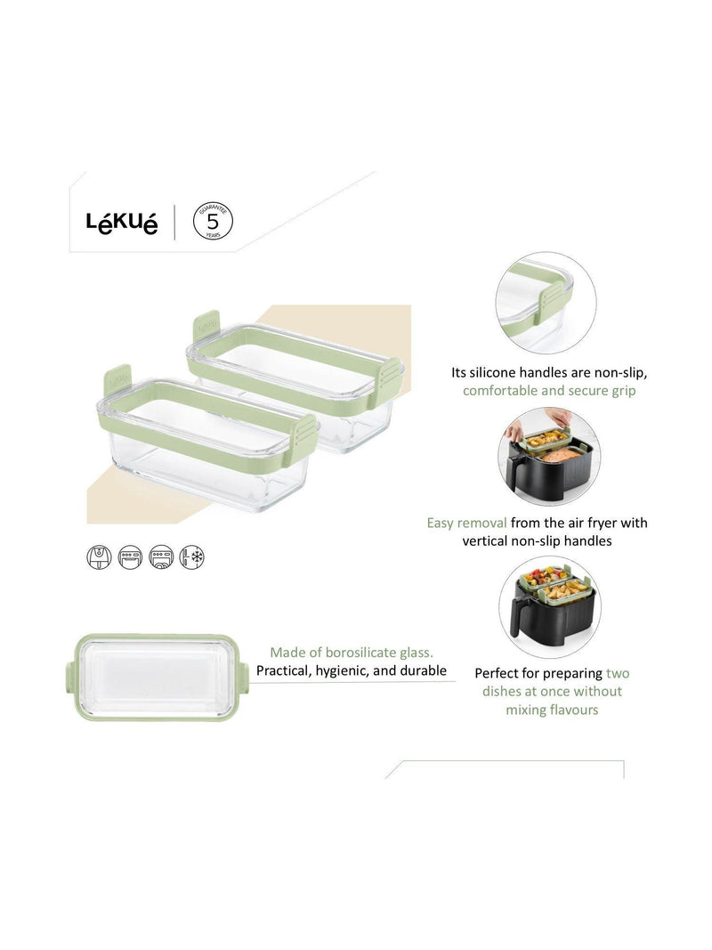 Lékué air fryer glass dish set clear green, imported from the UK