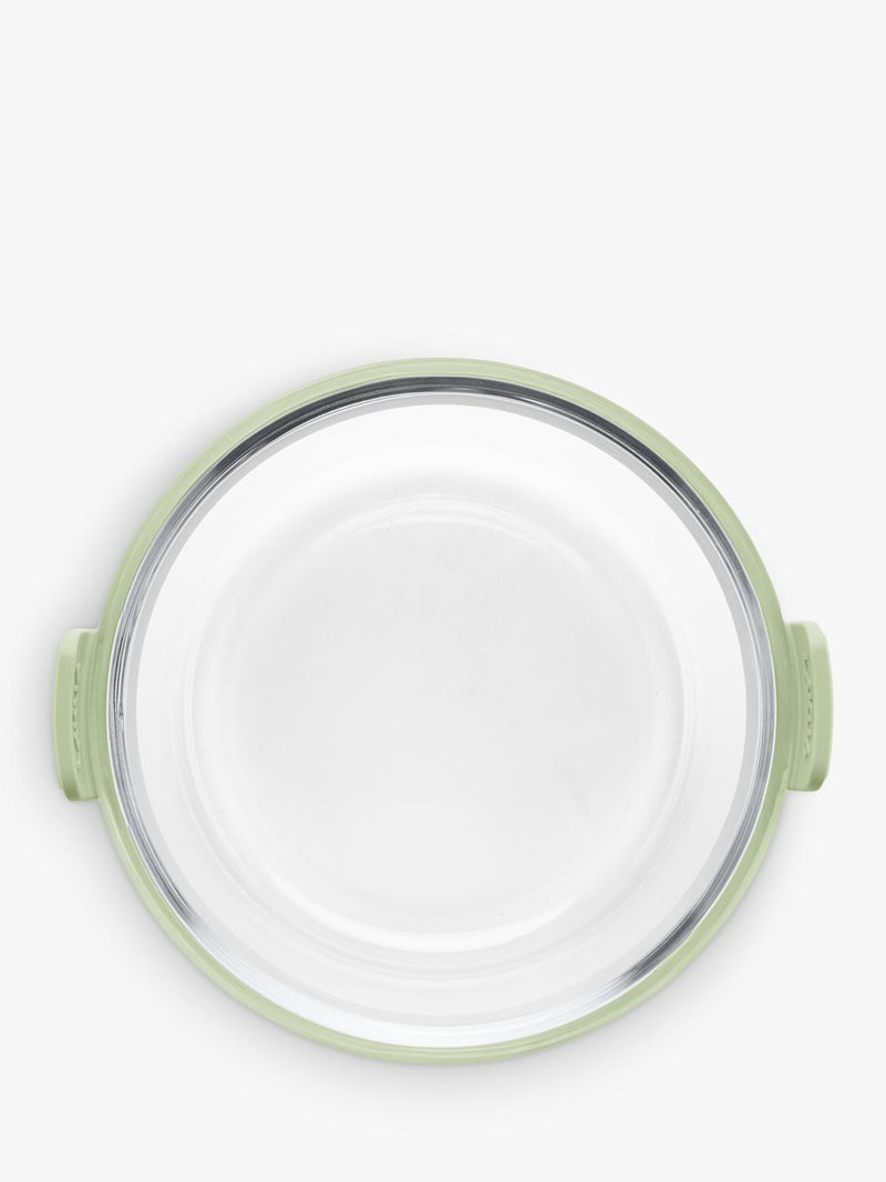 Lékué air fryer round glass dish with green silicone handles (British brand)