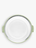 Lékué air fryer round glass dish with green silicone handles (British brand)