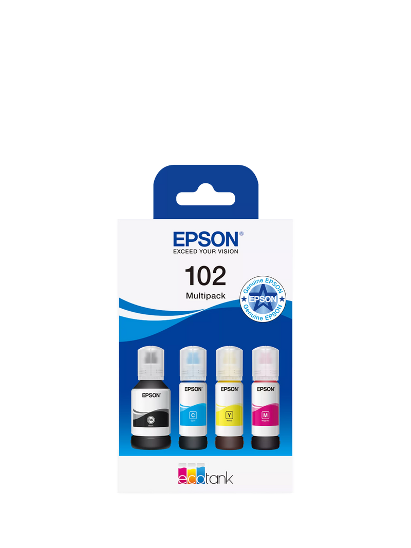Epson EcoTank 102 ink bottle pack of 4, imported from the UK