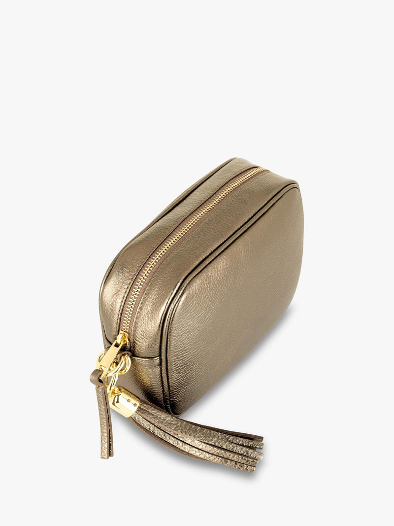 Apatchy London tassel leather crossbody bag bronze cheetah strap - British product