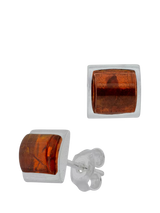 John Lewis Be-Jewelled Natural Baltic Cognac Amber Stud Earrings, Sterling Silver- Buy online at McGrocer