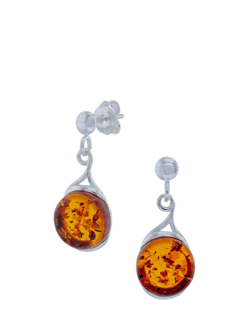 Be-Jewelled Baltic amber drop studs in sterling silver - British product
