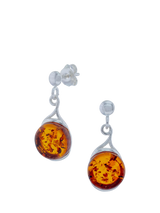 John Lewis Be-Jewelled Natural Baltic Round Amber Drop Stud Earrings, Silver/Cognac- Buy online at McGrocer