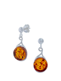 Be-Jewelled Baltic amber drop studs in sterling silver - British product