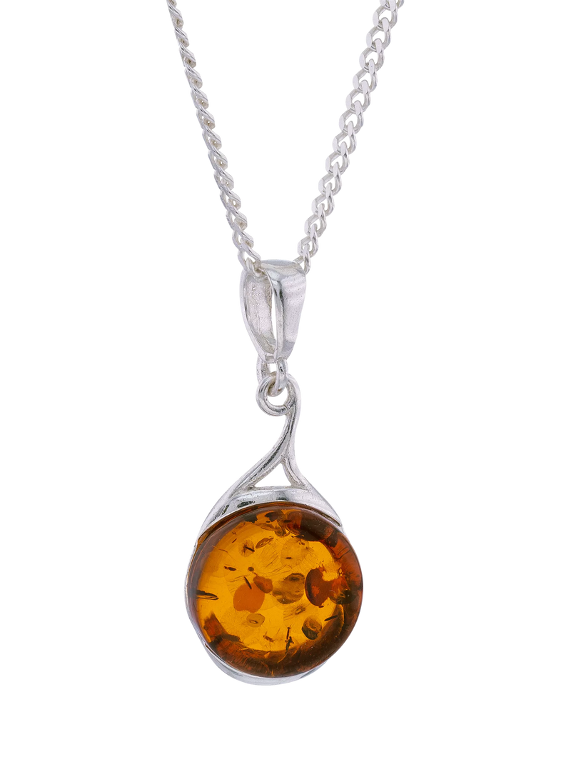 Be-Jewelled natural Baltic amber pendant necklace in silver cognac (British brand)