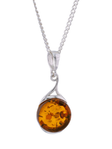 John Lewis Be-Jewelled Natural Baltic Amber Pendant Necklace Silver/Cognac Adjustable 48cm Chain- Buy online at McGrocer