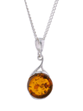 Be-Jewelled natural Baltic amber pendant necklace in silver cognac (British brand)