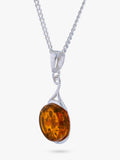 Be-Jewelled natural Baltic amber pendant necklace in silver cognac (British brand)
