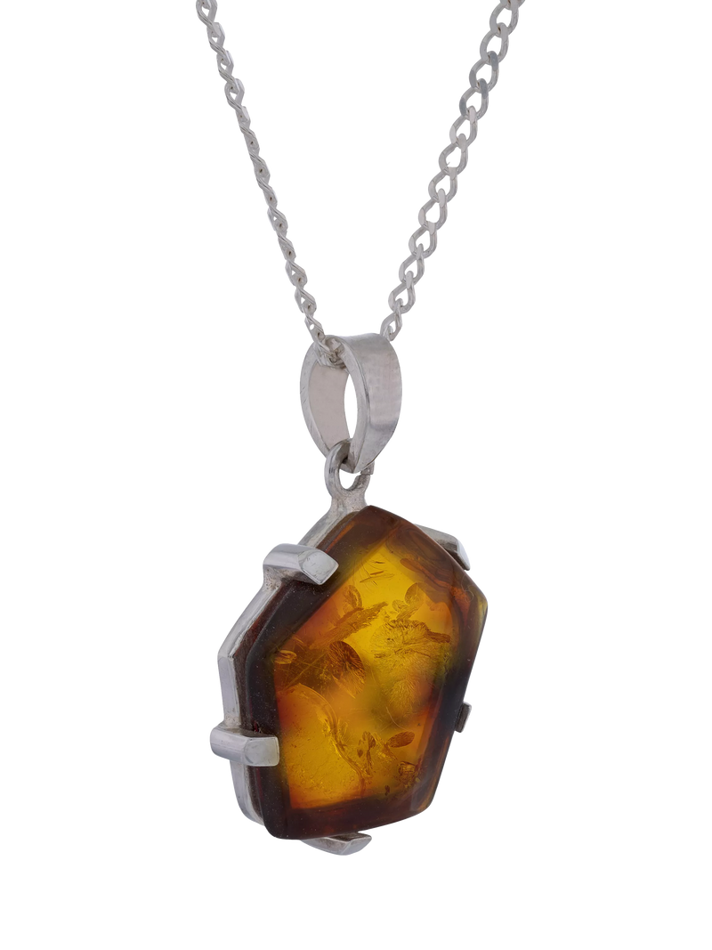 Be-Jewelled hexagonal Baltic amber pendant necklace with 46cm chain, UK version