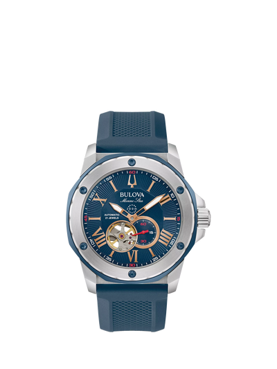 John Lewis Bulova Marine Star Men's Automatic Silicone Strap Watch, Blue- Buy online at McGrocer