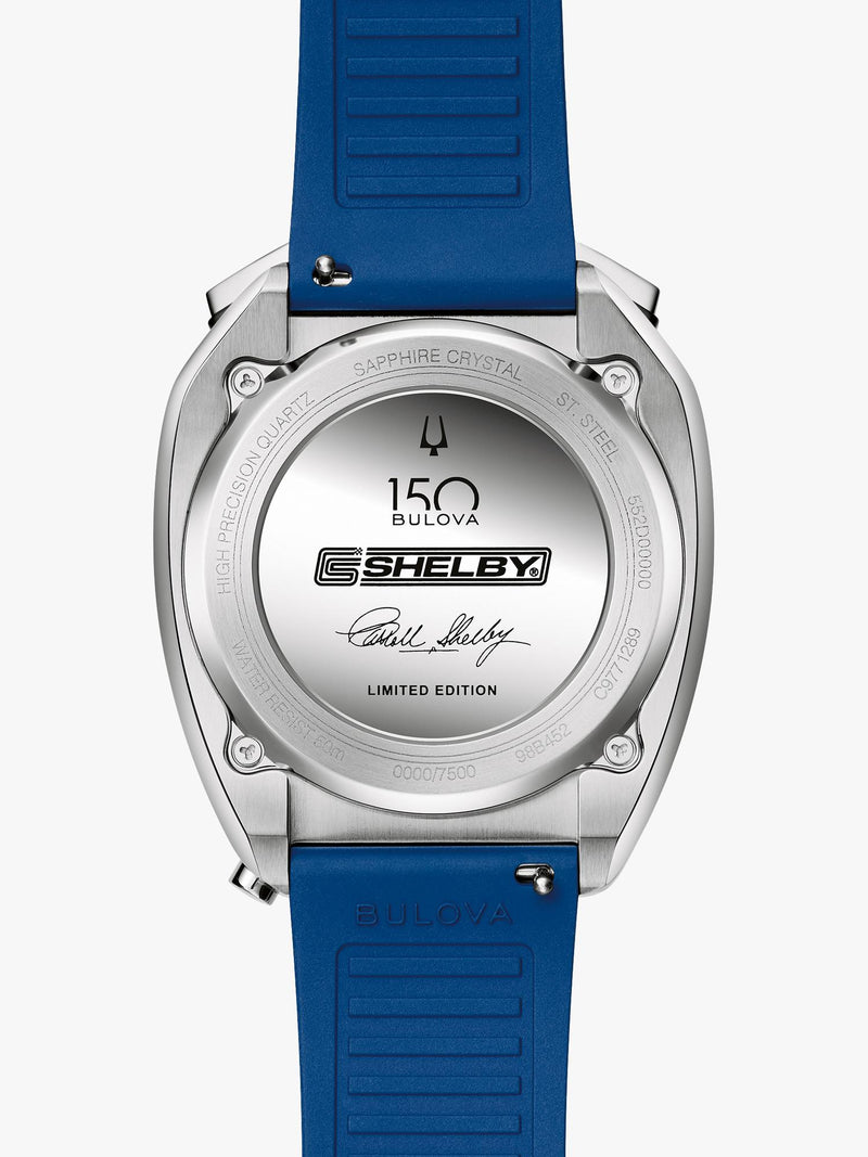 Bulova racing chronograph watch blue dial rubber strap, UK version