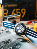 Bulova racing chronograph watch blue dial rubber strap, UK version