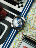 Bulova racing chronograph watch blue dial rubber strap, UK version