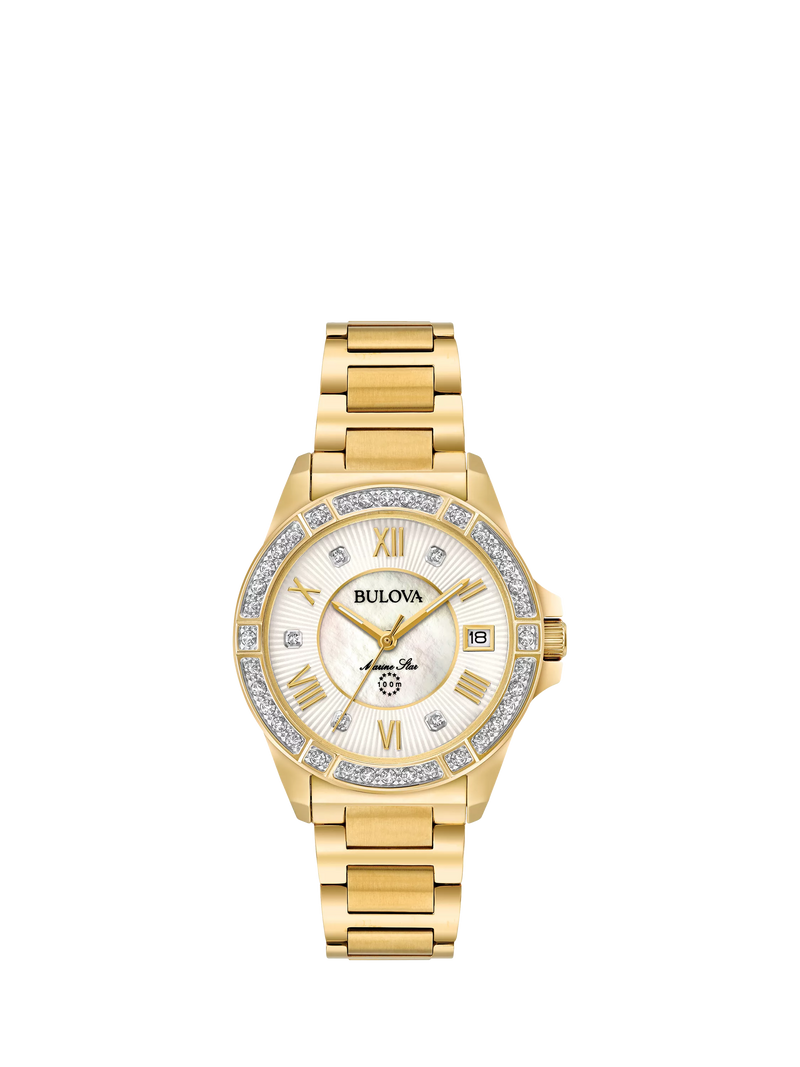 Bulova Marine Star women's watch mother of pearl gold-tone (British brand)