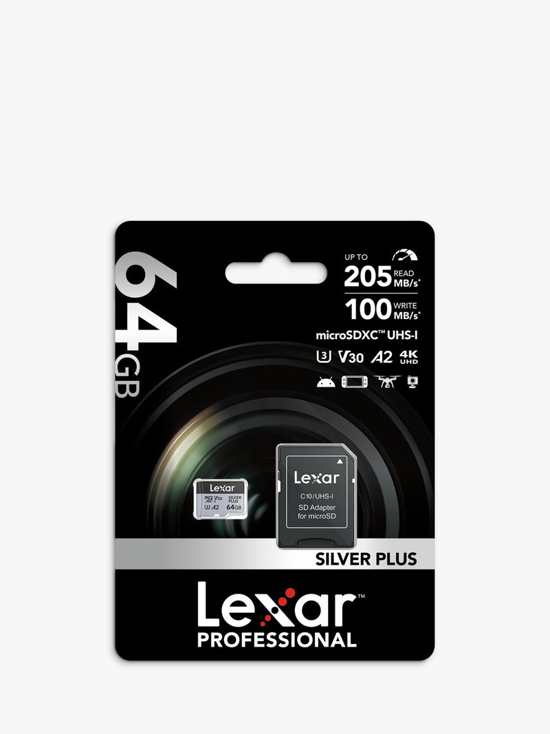 Lexar Silver Plus microSDXC card 64GB, imported from the UK