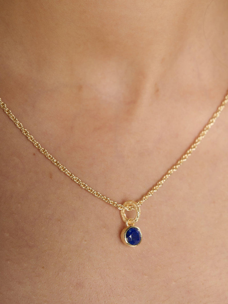 TUTTI Lapis birthstone necklace gold pendant adjustable chain - British product