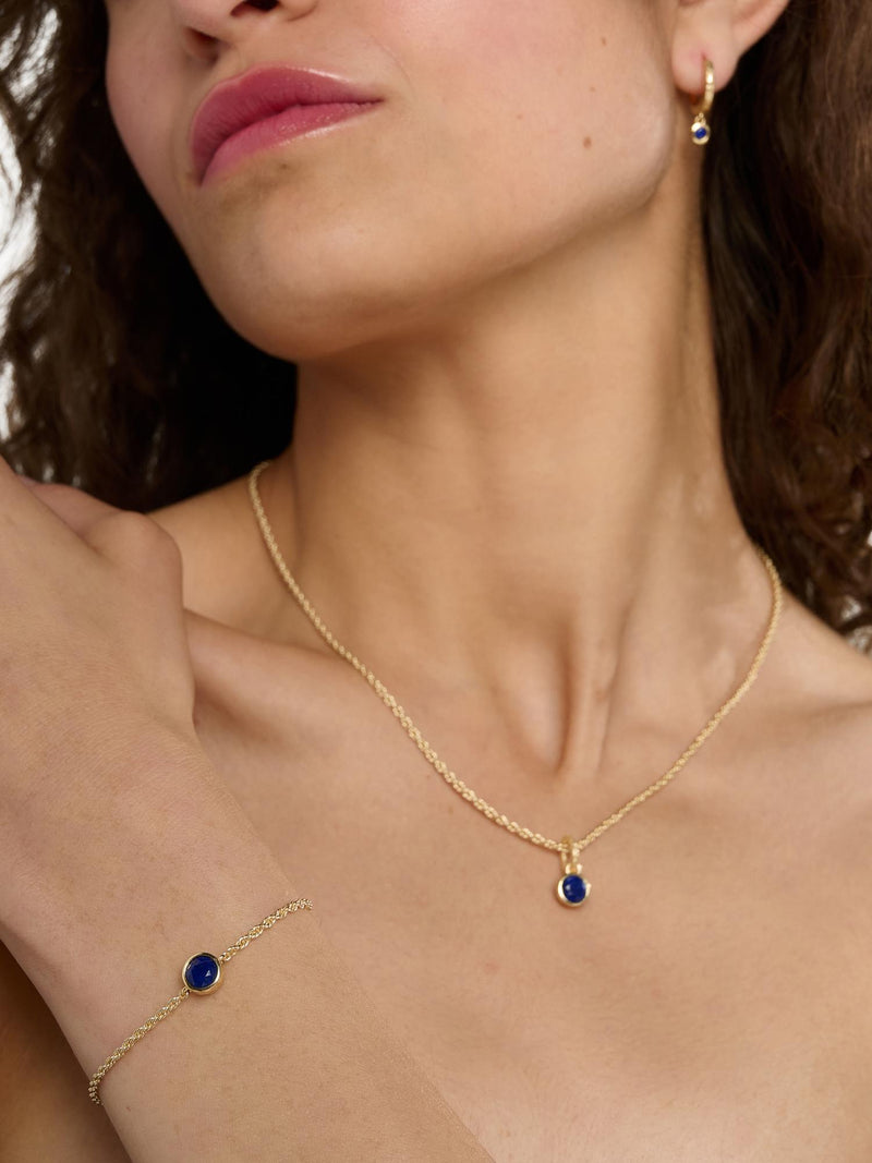 TUTTI Lapis birthstone necklace gold pendant adjustable chain - British product