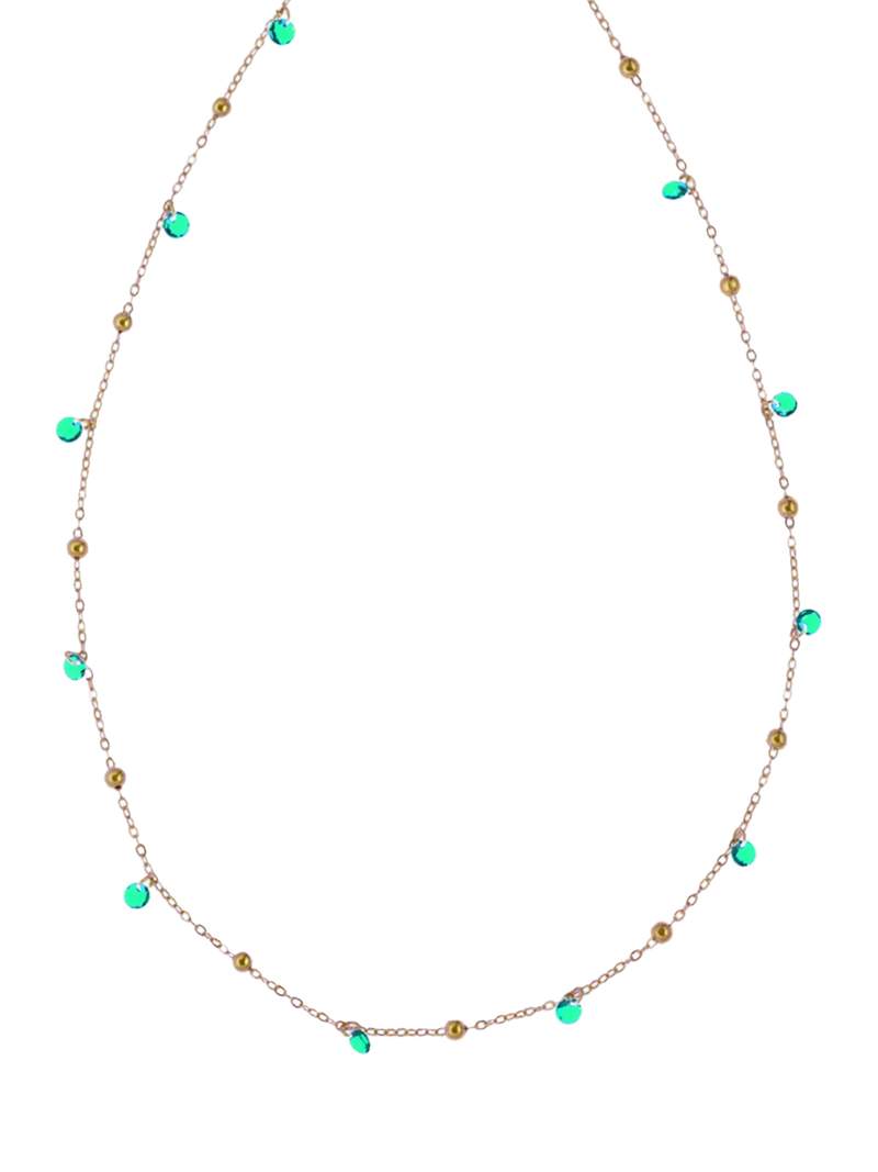 Nina B Tivoli necklace blue green cubic zirconia gold chain, UK version