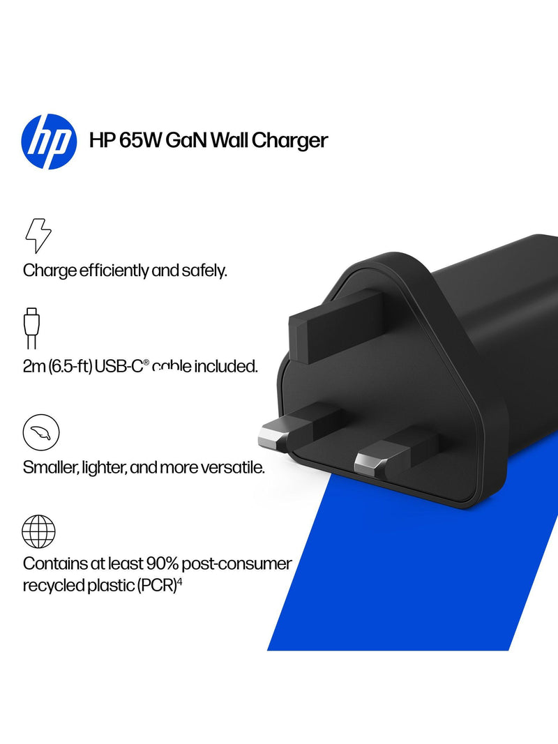 HP GaN USB-C 65W wall charger, imported from the UK