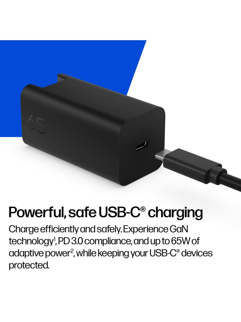 HP GaN USB-C 65W wall charger, imported from the UK