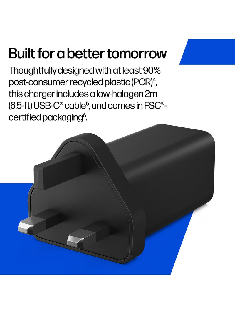 HP GaN USB-C 65W wall charger, imported from the UK