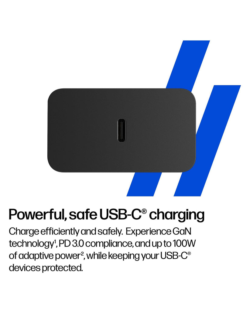 HP 100W GaN Wall Charger Black compact - British product