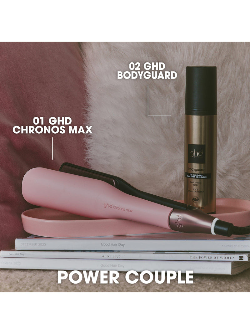 ghd Chronos Max Pink hair straightener with heat-resistant bag - British product