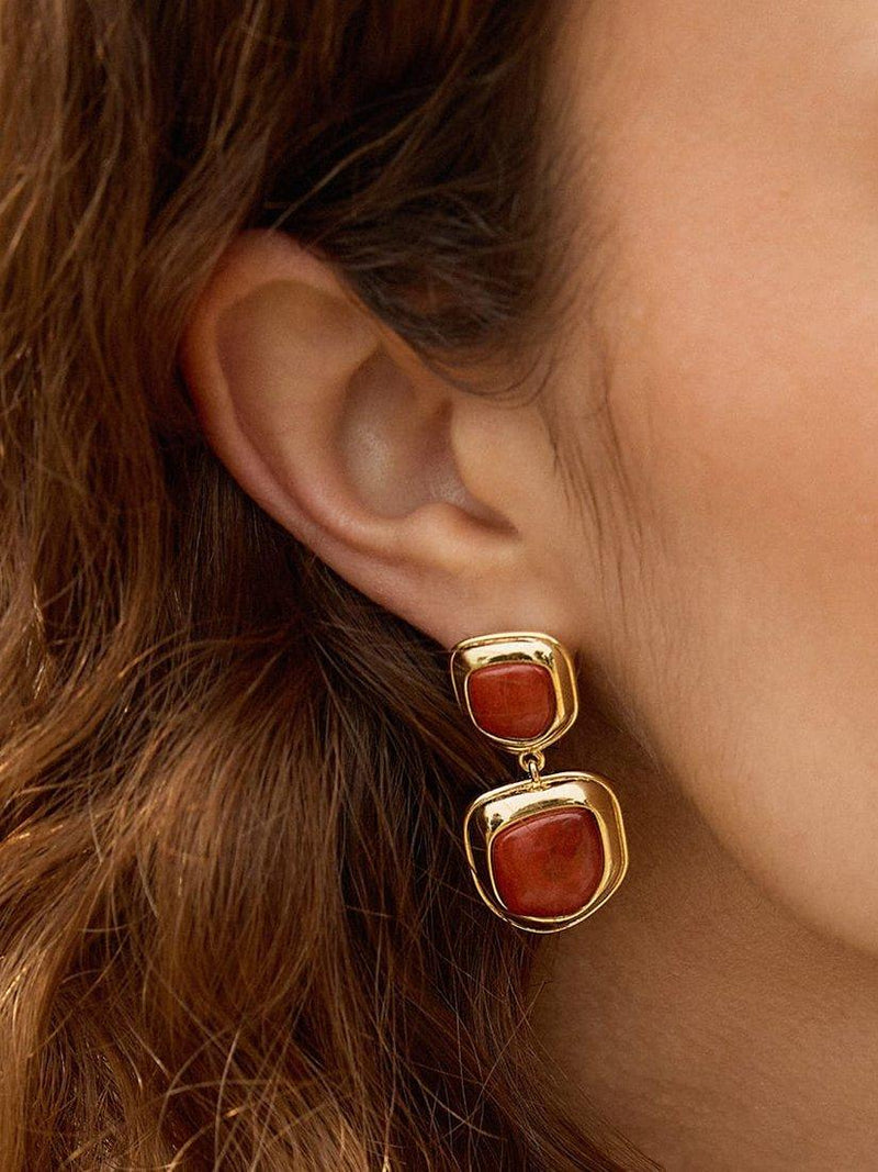 Daisy London Away That Day gold jasper stud earrings, imported from the UK