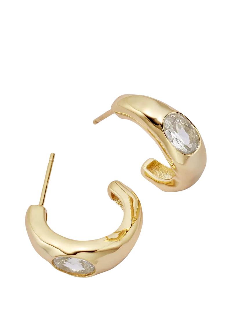 Daisy London gold hoop earrings with lab-grown sapphire (British brand)