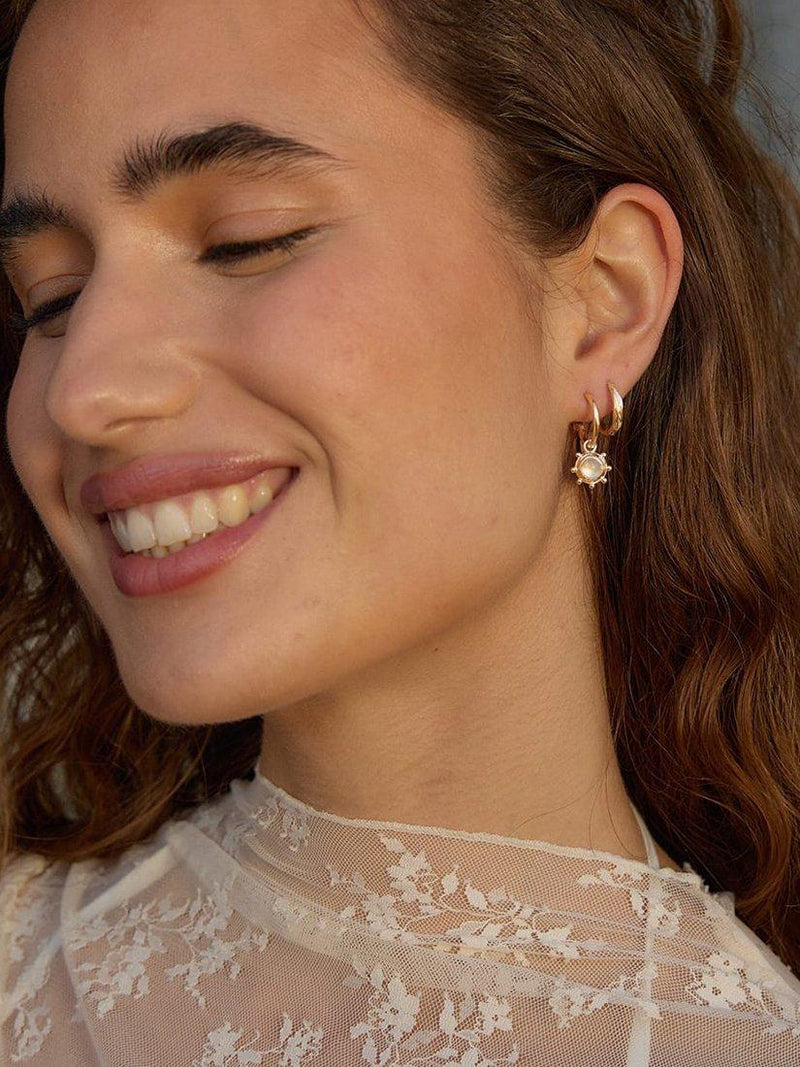 Daisy London moonstone drop earrings gold plated, imported from the UK