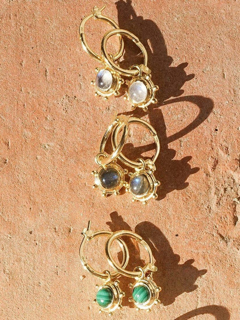 Daisy London moonstone drop earrings gold plated, imported from the UK