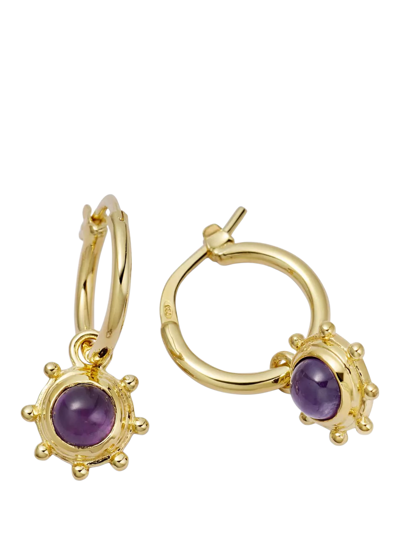 Daisy London gold plated amethyst drop earrings, imported from the UK