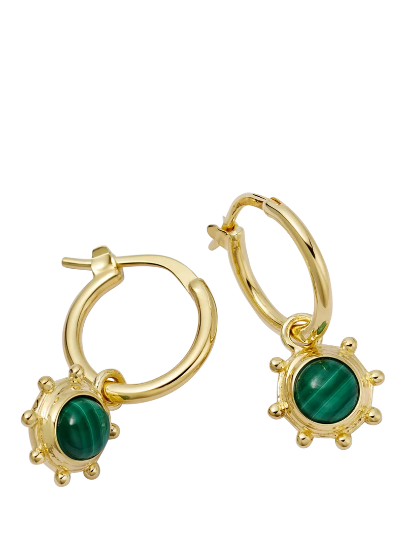 Daisy London malachite drop earrings in gold plated sterling silver (British brand)