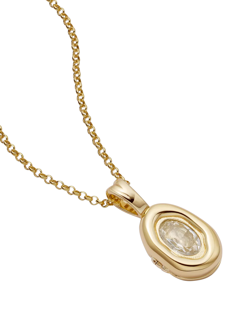 Daisy London gold locket necklace, lab-grown sapphire (British brand)