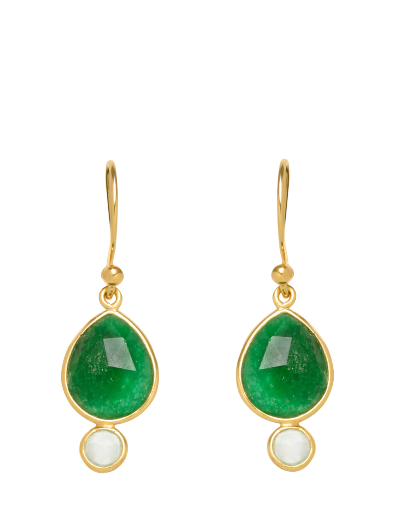 Eclectica pre-loved green agate drop hook earrings - British product