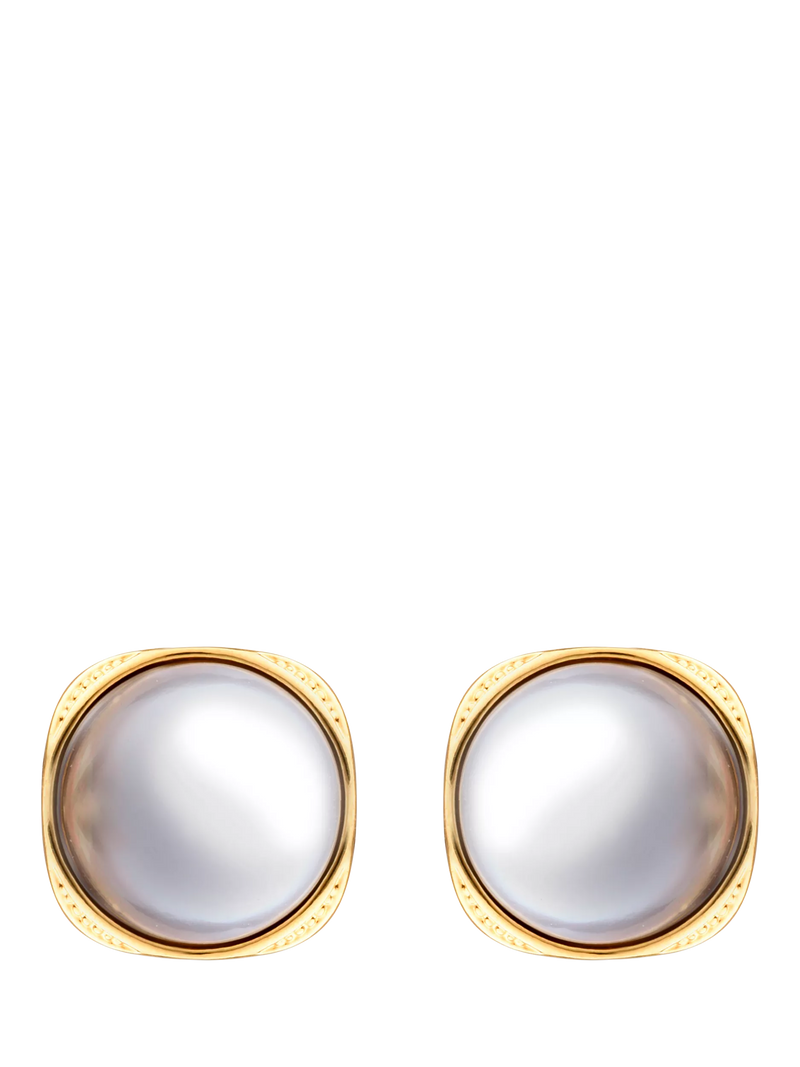 Eclectica clip-on earrings cabochon pearl grey - British product