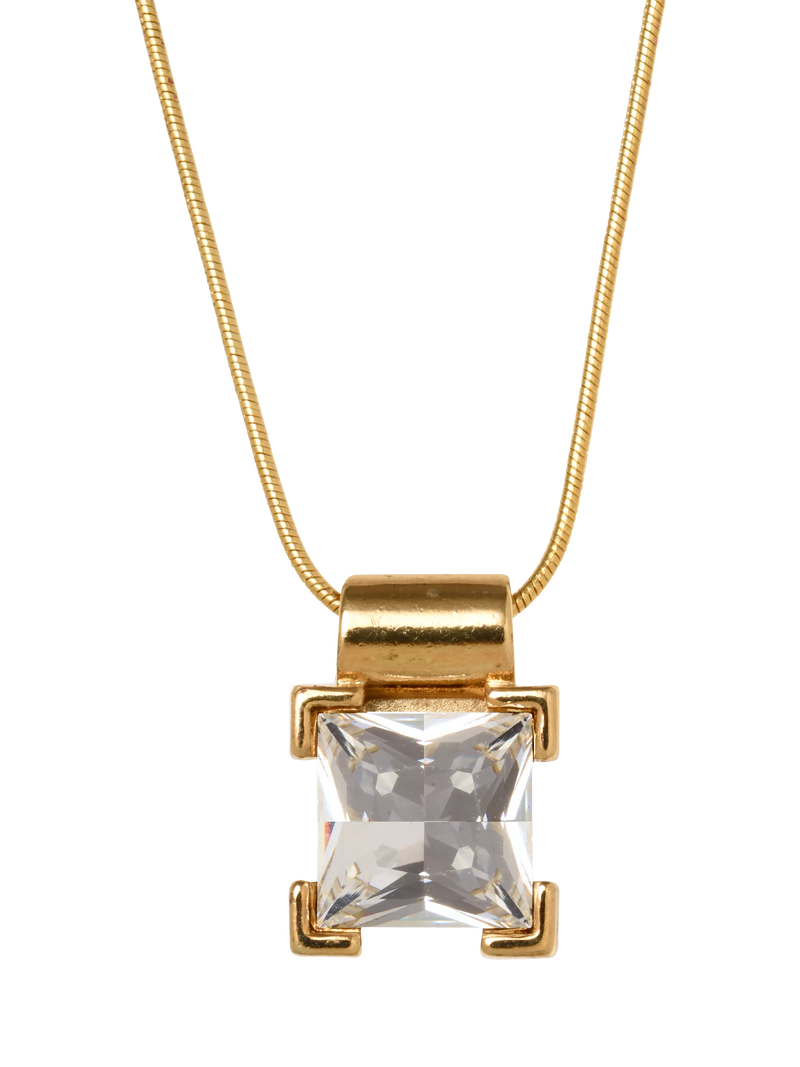 Eclectica pre-loved gold pendant necklace with glass stone, imported from the UK