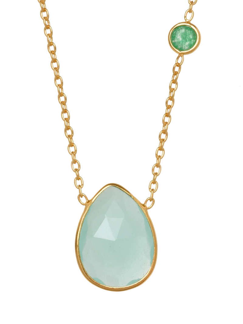 Eclectica pre-loved teardrop agate pendant necklace green, UK version